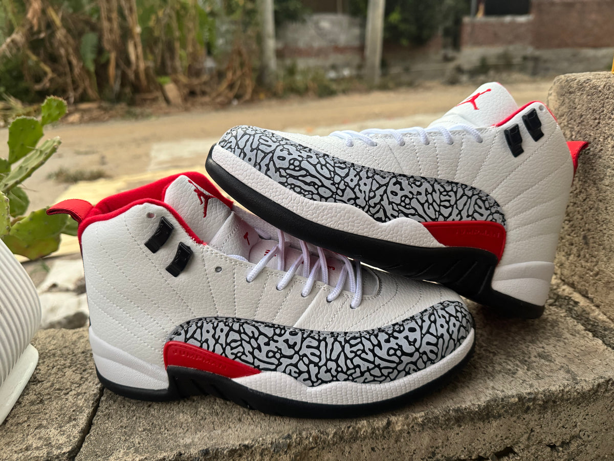 Air Jordan 12 Retro Custom 'Elephant Print' – White / Red / Black (2026)